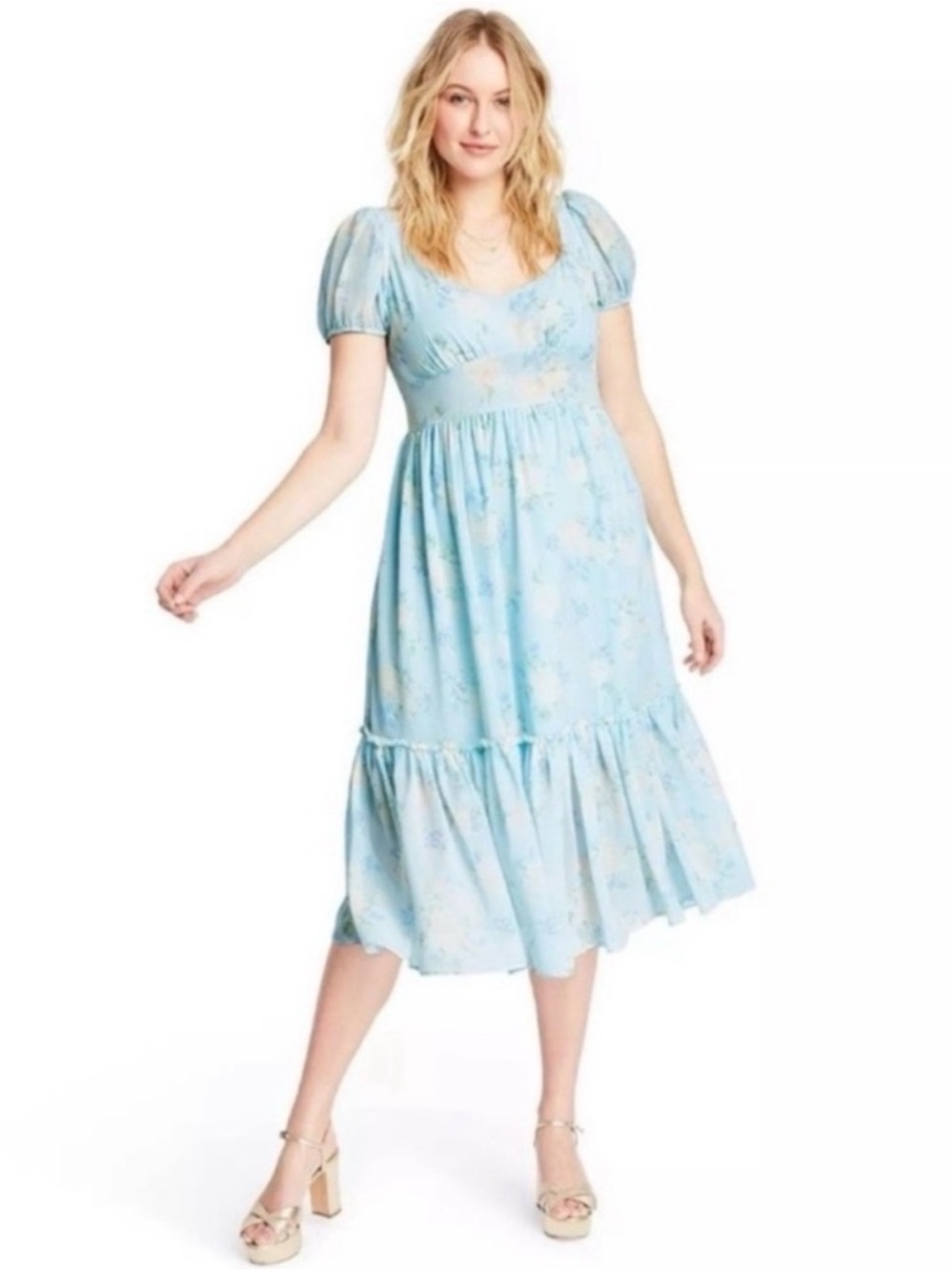 LoveShackFancy x Target Sophie Blue Floral Chiffon Midi Dress NWT Size 10